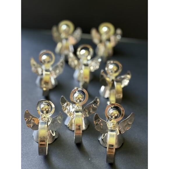 Vintage set of 8 Angels With Trumpets Napkin Rings Silver Plated On Brass - Picture 4 of 6